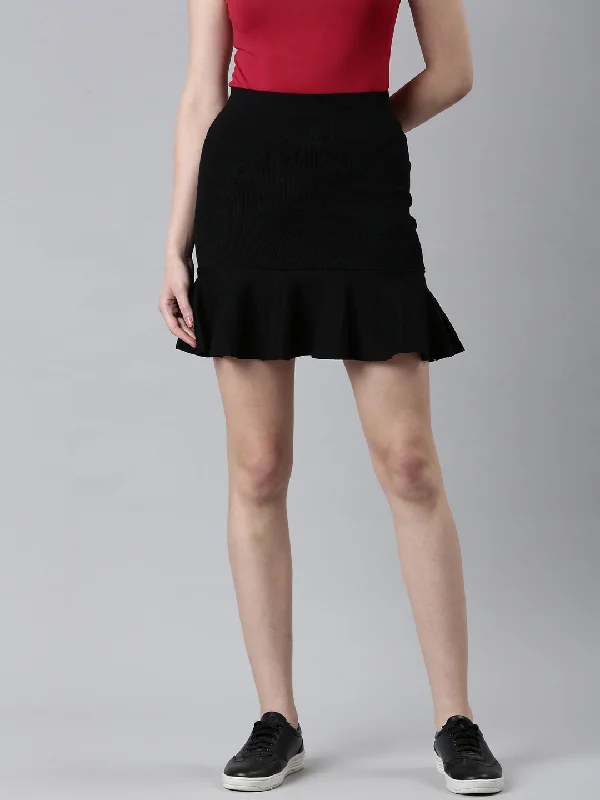 Women Black Solid Pencil Skirt Artistic Women's Avant - 