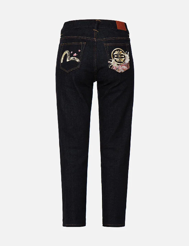 Kamon and “Koi playing in the Waves” Embroidery Straight-leg Jeans Dynamic Women's Moto Kamon and “Koi playing in the Waves” Embroidery Straight-leg Jeans Dynamic Women's Moto