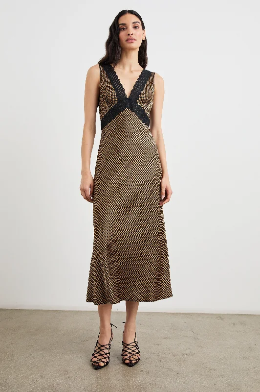 SIMONA DRESS - GOLD HOUNDSTOOTH Tough Women's Military - inspired