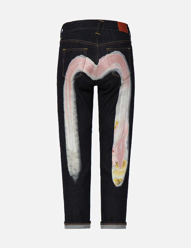 2-Layer Hand-brushed Daicock Foil Print Relax Fit Jeans Modern Women's 