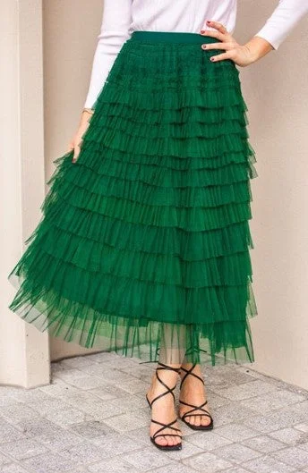 Skirt green ruffled mesh Sophisticated Women's 