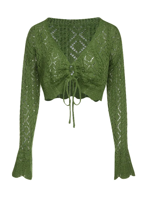 Green 1960s Cutout Strappy Crochet Cover-Up Stylish Women's Tropical 