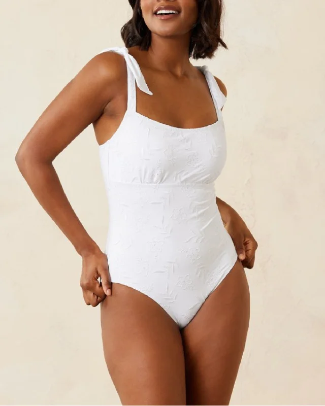 2024 Tommy Bahama Eyelet Hideaway Square Neck One Piece Swimsuit - Ss300481 Trendy Women's 
