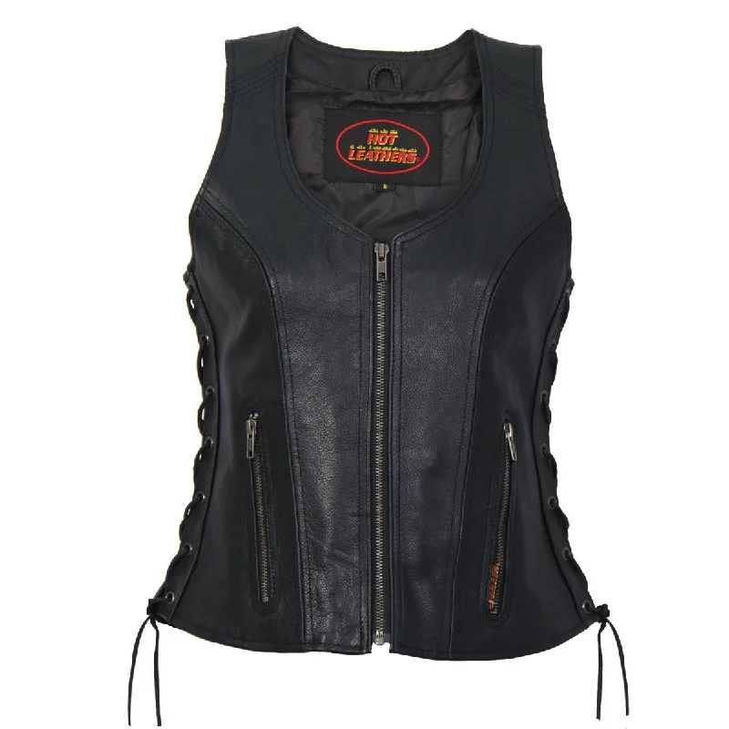 Hot Leathers VSL1013 Ladies Black Leather Side Lace Zip-Up Vest Artistic Women's Hand - painted Hot Leathers VSL1013 Ladies Black Leather Side Lace Zip-Up Vest Artistic Women's Hand - painted