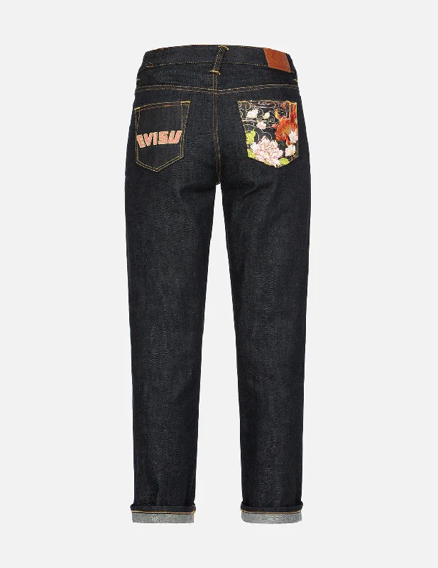 Goldfish and Floral Flow Embroidery Straight Fit Denim Jeans Tough Women's Military - inspired Goldfish and Floral Flow Embroidery Straight Fit Denim Jeans Tough Women's Military - inspired