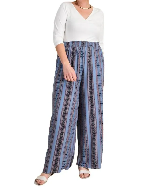 Crinkle Rayon Wide Leg Pants In Blue Feminine Women's Style 