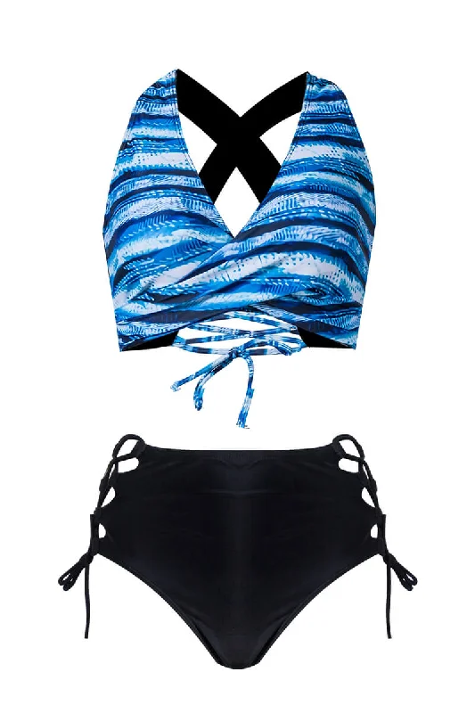 Blue 1950s Ocean Stripes Swimsuit Trendy Women's Oversized