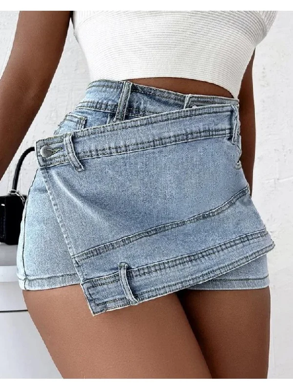 Irregular Denim Wide Leg Skirts Artistic Women's Hand - painted