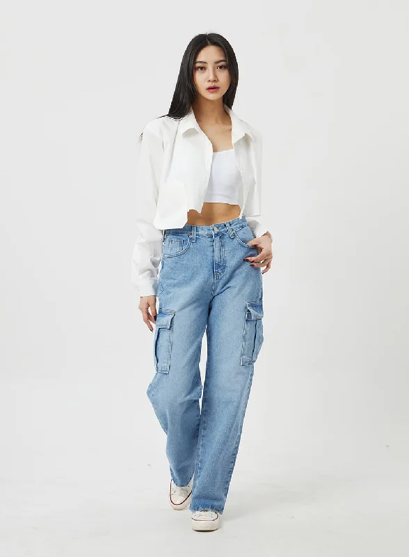 Wide Leg Cargo Jeans BF323 Refined Women's Classic 
