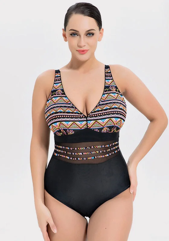 Aztec Print Backless One Piece Compression