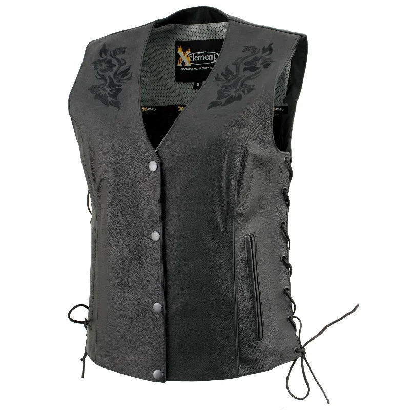 Xelement XS24004 Women's ‘Gemma’ Black Motorcycle Rider Leather Vest with Side Laces Cool Women's Skate Xelement XS24004 Women's ‘Gemma’ Black Motorcycle Rider Leather Vest with Side Laces Cool Women's Skate