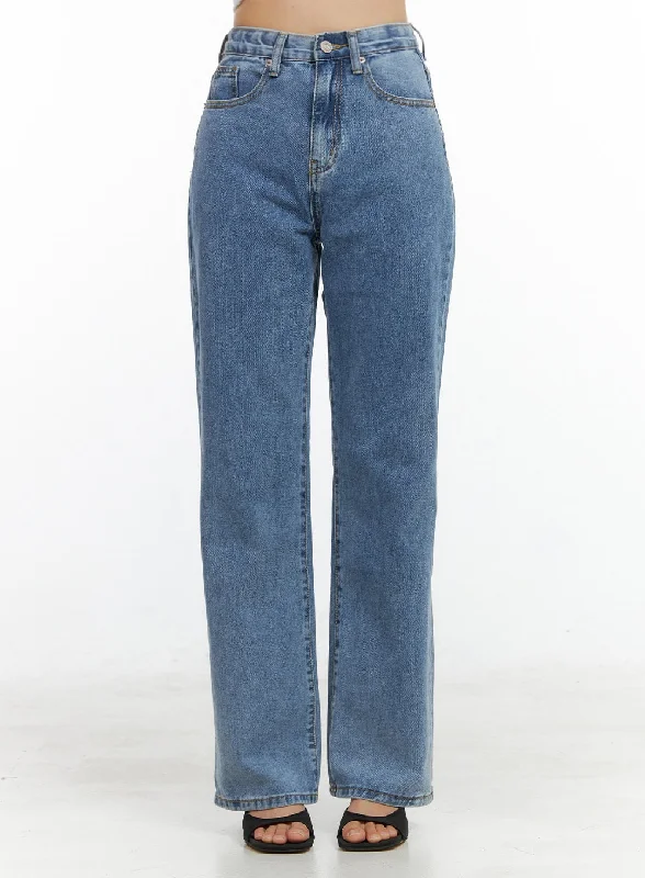 Washed Straight Jeans OL411 Relaxed Women's Beachy