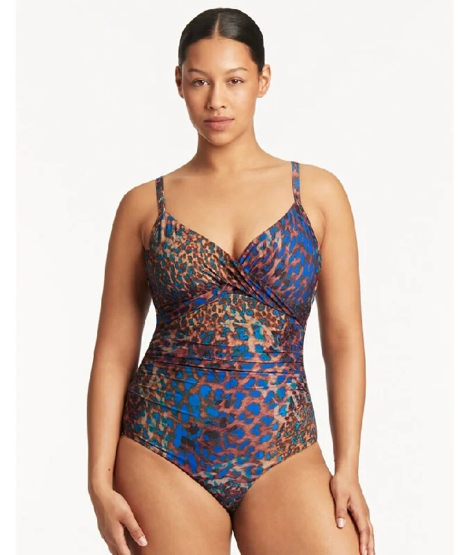 Sea Level Hunter Twist Front DD-E Cup One Piece Swimsuit - Blue Casual Women's Loose - fitting