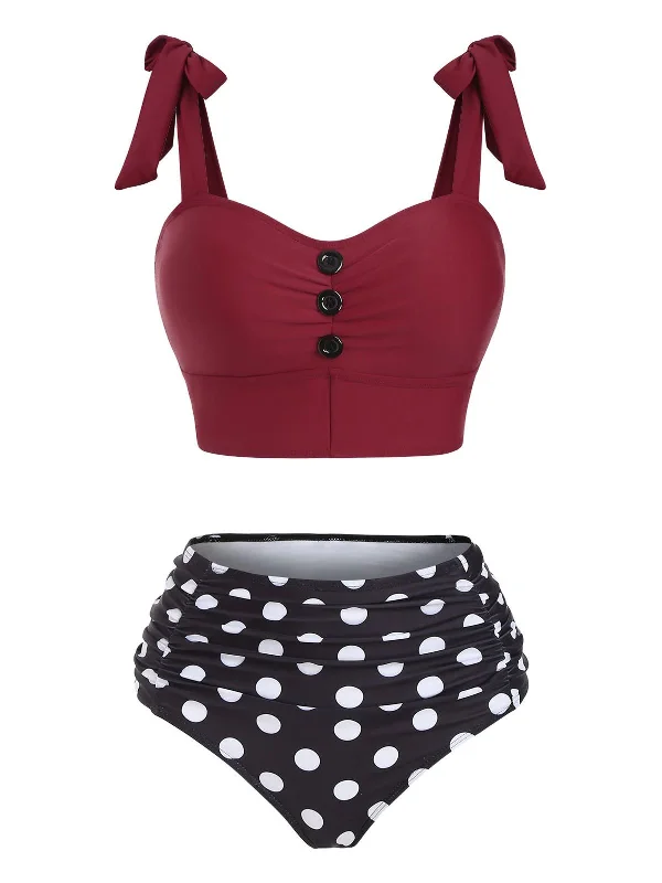 1950s Bowknot Spaghetti Strap Button Bikini Sophisticated Women's Tailored