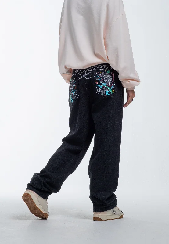 Womens Koi Island Relaxed Denim Trousers Jeans - Black Laid - back Women's Style