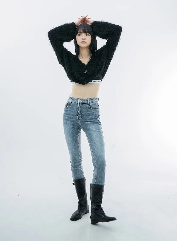 High Waist Long Skinny Pants OO04 Laid - back Women's Style