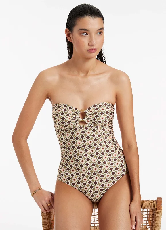 Playa Bandeau One Piece - Olive Hip Women's Retro