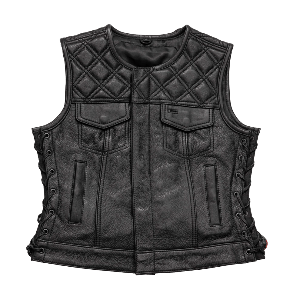 Bonnie - Women's Motorcycle Leather Vest - Diamond Quilt Refined Women's 