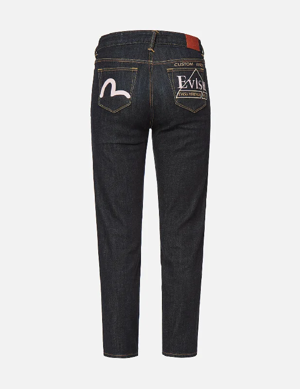 Seagull and Logo Print Slim Fit Jeans Elegant Women's 