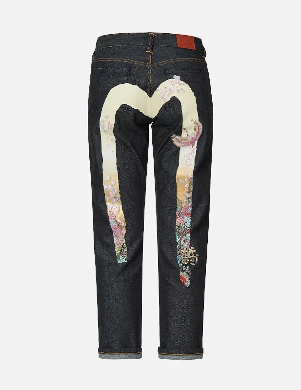 Crane Embroidered Gradated Daicock Boyfriend Jeans Athletic Women's 
