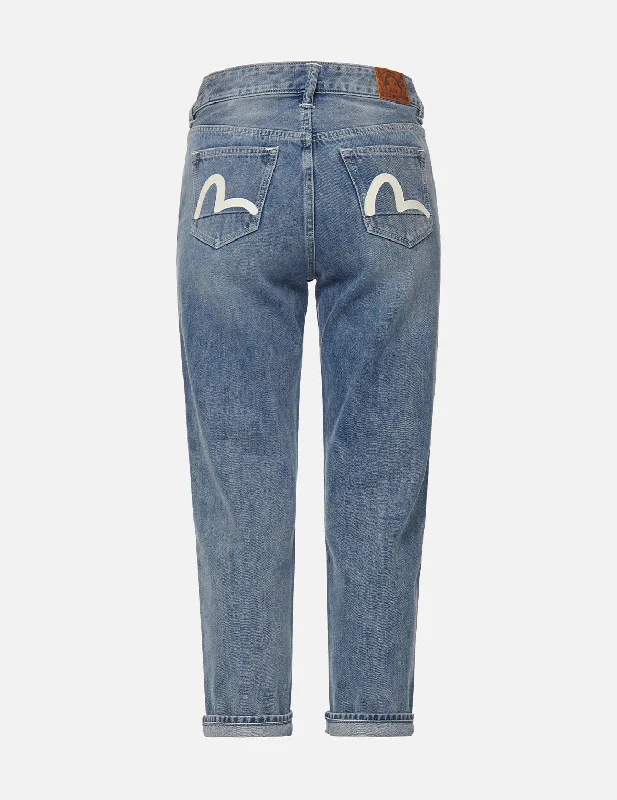 Seagull Print Relax Fit Cropped Jeans Feminine Women's Style 