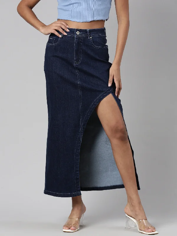 Women Solid Denim A Line Skirt Bold Women's Statement