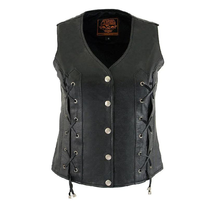 Milwaukee Leather XS1216 Ladies Black Leather Vest with Front Laces Traditional Women's Wool Milwaukee Leather XS1216 Ladies Black Leather Vest with Front Laces Traditional Women's Wool