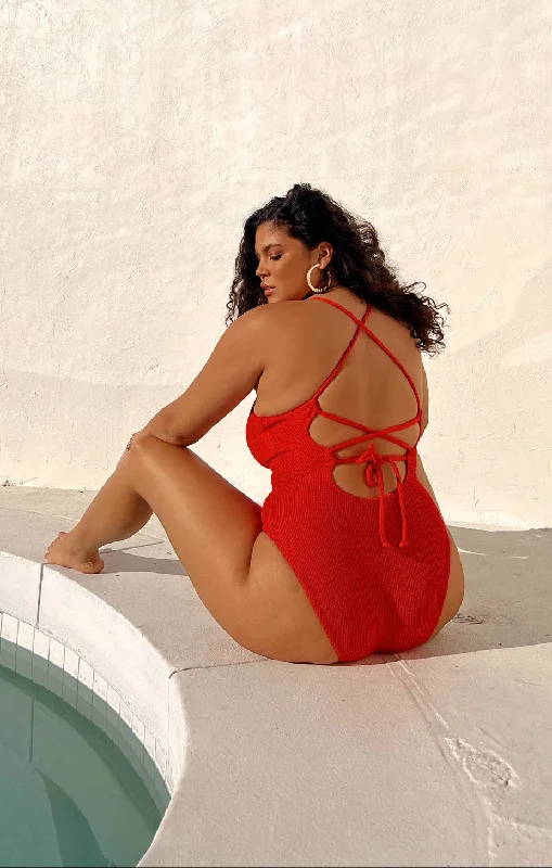 Positano One Piece ~ Red Scrunch Trendy Women's Oversized