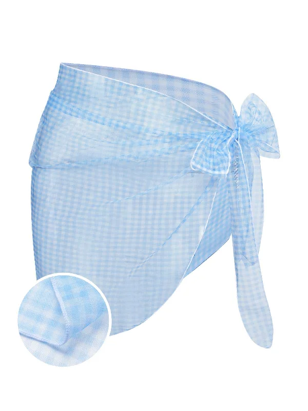 Blue 1950s Plaids Mesh Cover-Up Confident Women's Power