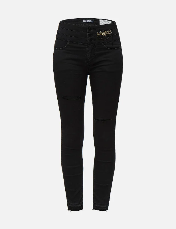 Chain and Logo Embroidered Skinny Jeans Artistic Women's Avant - 