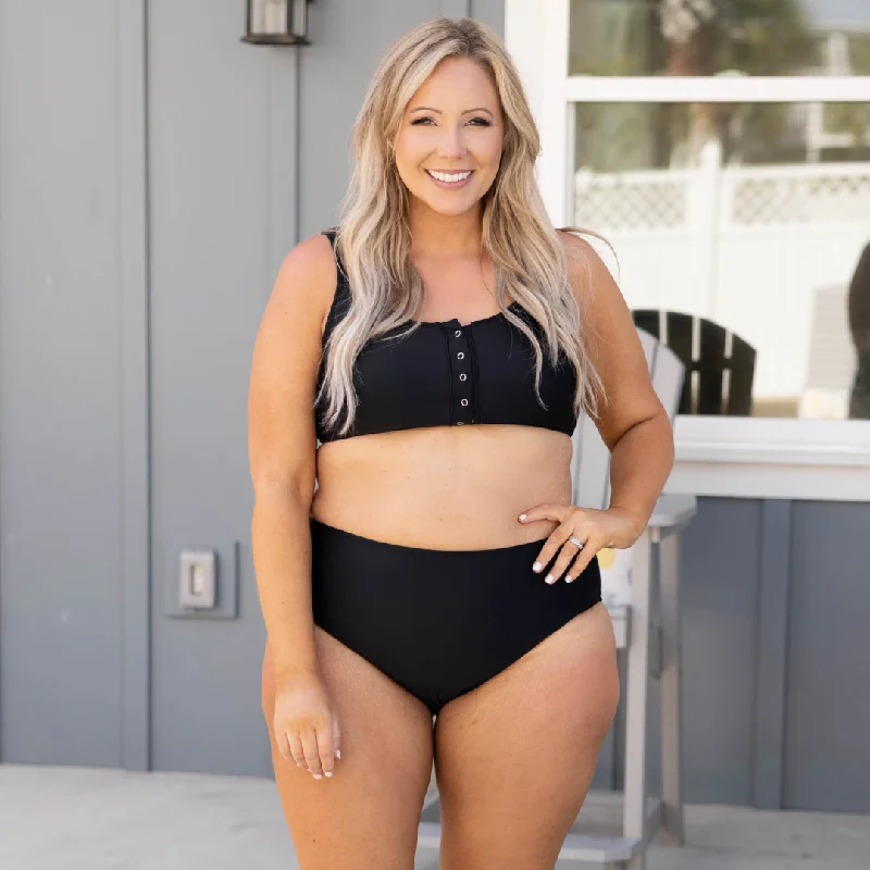We Are All Just Coasting Swim Top, Black Cozy Women's Winter