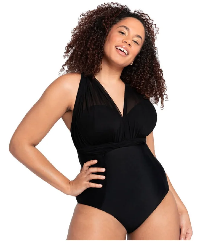 Curvy Kate Wrapsody Bandeau One Piece Swimsuit - Black Classic Women's Tweed