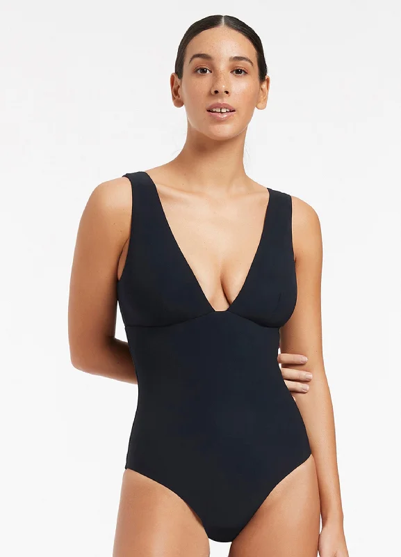 Jetset Plunge One Piece - Deep Navy Unique Women's Upcycled