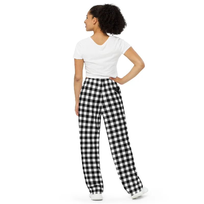 Hattie Badass Black Gingham Wide-Leg Lounge Pants | Pinup Couture Relaxed Artistic Women's Avant - 