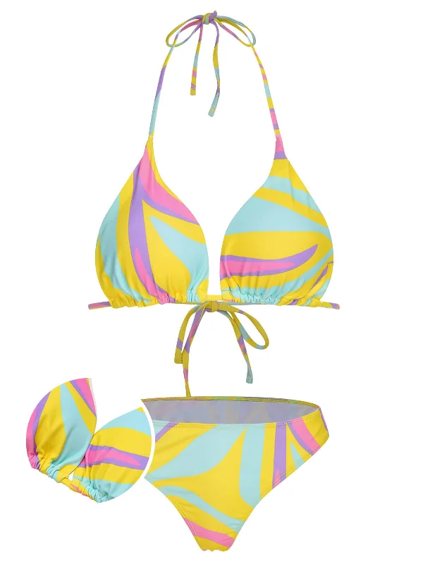1950s Colorful Halter Bikini Set & Cover-Up Contemporary 