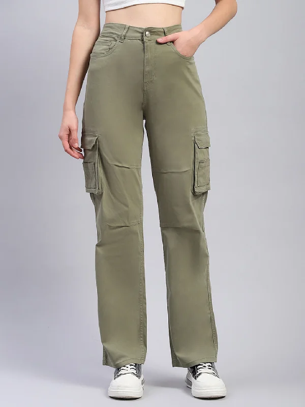 Women Olive Solid Cargo Cargo Sharp Women's Italian