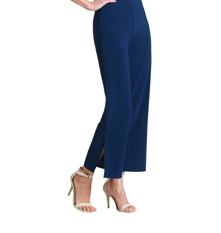 Signature Side Slit Ankle Pant In Navy Laid - back Women's Vibe