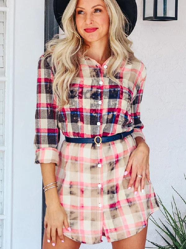 Plaid Button-Down Mini Dress Luxurious Women's High -  end