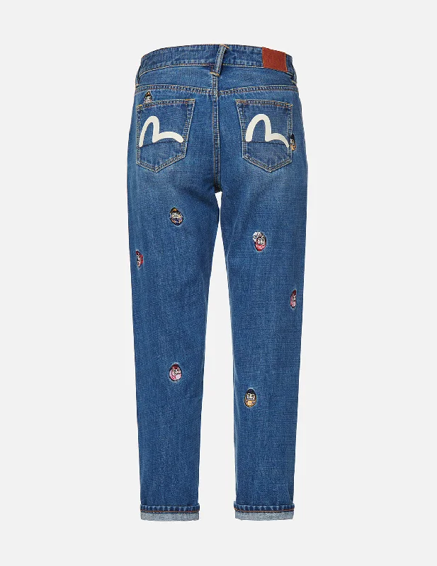 Allover Daruma Embroidered Relax-Cut Denim Jeans Sporty Women's Tennis