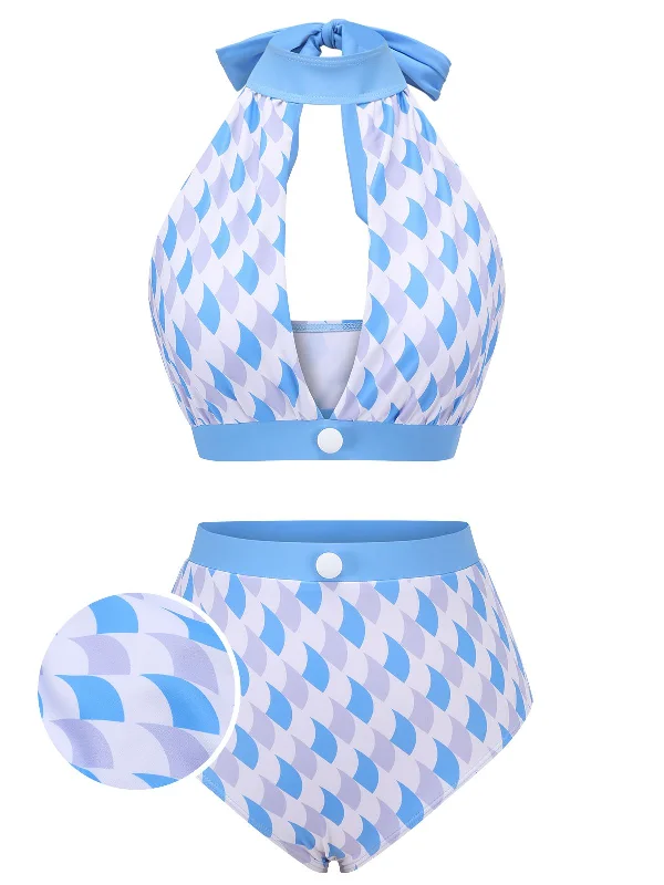 Blue 1940s Hole Collar Halter Swimsuit Adventure