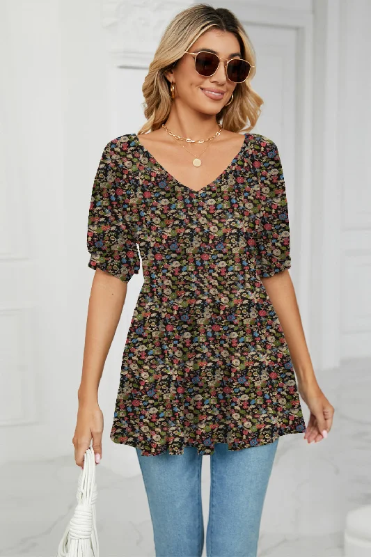 V-Neck Babydoll Blouse Cozy Women's Sherpa - lined
