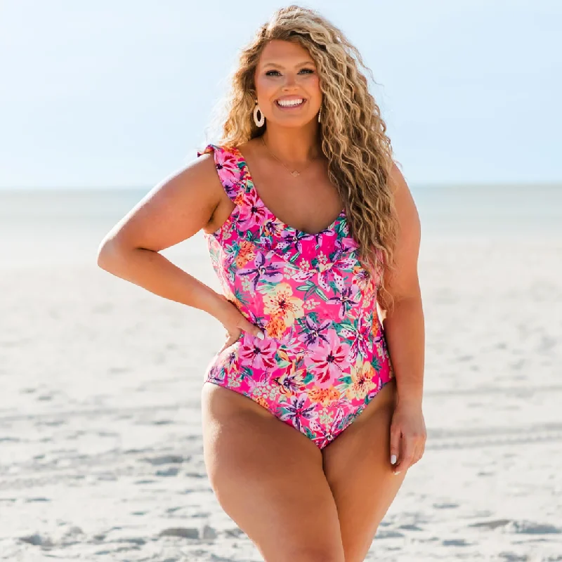 All Inclusive Swimsuit, Pink Tropical French