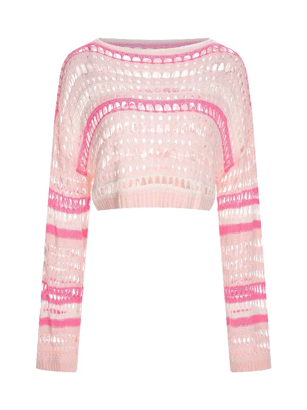 Multicolor 1960s Hollow Knitted Cover-Up Tops Refined Women's 