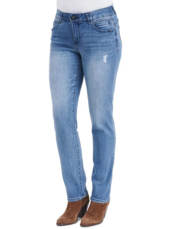 Womens Mid Rise Medium Wash Straight Leg Jeans Scandinavian