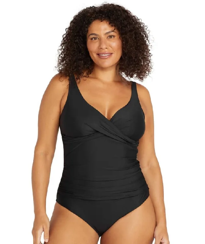 Artesands Recycled Hues Delacroix Cross Front D-G Cup One Piece Swimsuit - Black Polished Women's Silk Artesands Recycled Hues Delacroix Cross Front D-G Cup One Piece Swimsuit - Black Polished Women's Silk