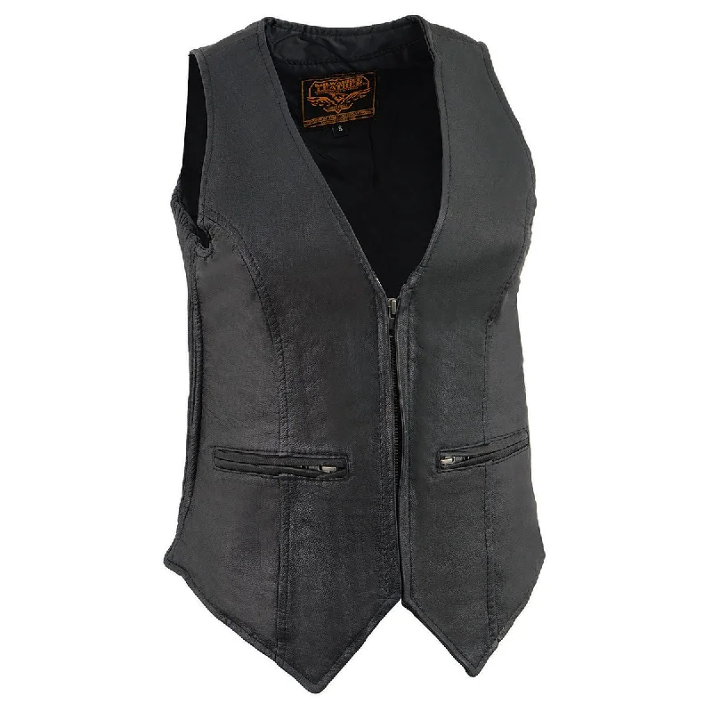 Milwaukee Leather Women's Black Premium Leather Zipper Closure Motorcycle Rider Vest w/ Stretch Side Panel MLL4555 Sleek Women's Metallic Milwaukee Leather Women's Black Premium Leather Zipper Closure Motorcycle Rider Vest w/ Stretch Side Panel MLL4555 Sleek Women's Metallic