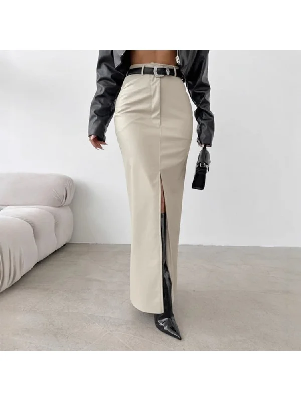 PU Patchwork Bodycon Split Hem Skirts Laid - back Women's Vibe