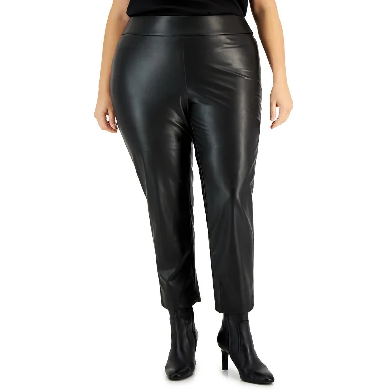 Plus Womens High Rise Faux Leather Ankle Pants Stylish Women's Neon
