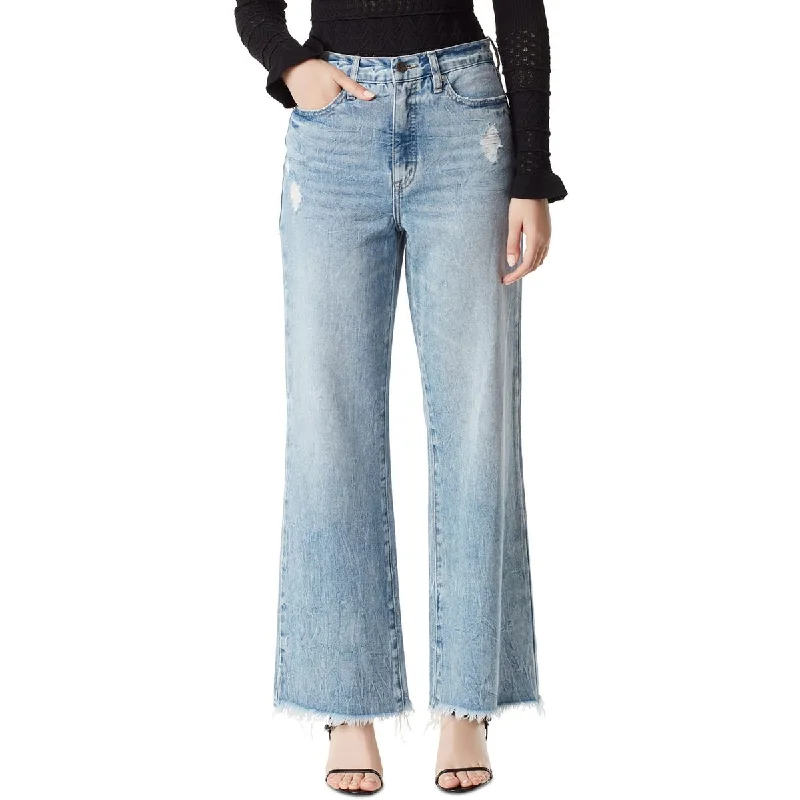 Womens High Rise Frayed Hem Wide Leg Jeans Laid - back Women's Style