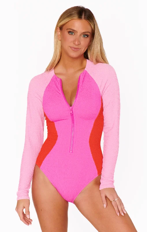 Surfside One Piece ~ Pink Pop Scrunch Elegant Women's Formal 